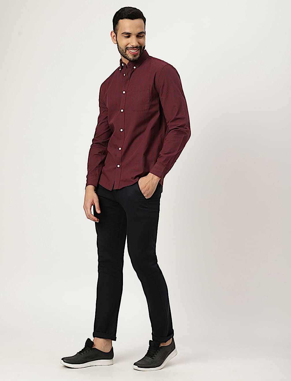 Pure Cotton Check Collared Shirt