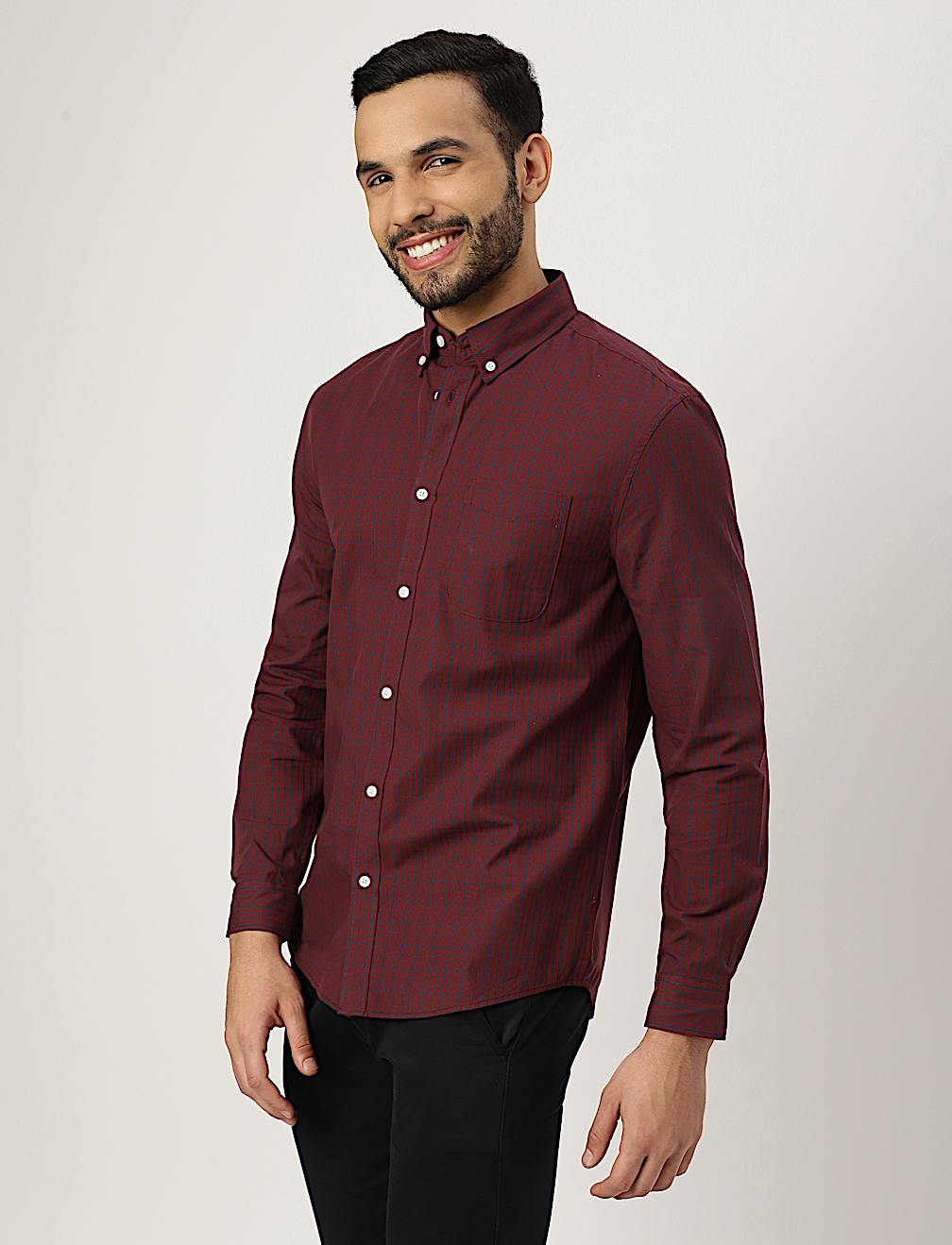 Pure Cotton Check Collared Shirt