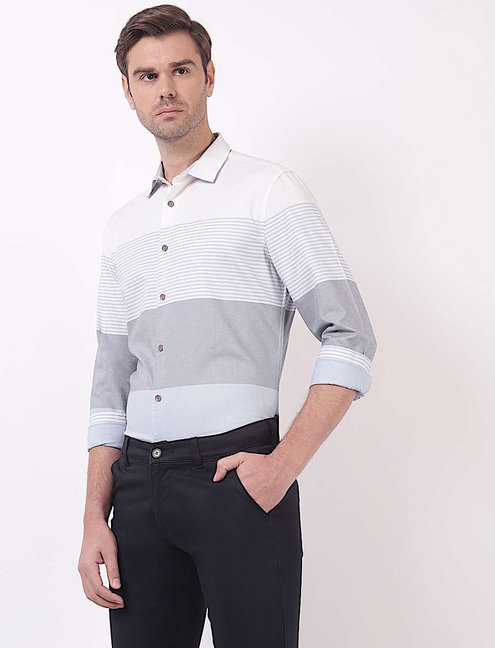 Pure Cotton Stripes Spread Collar Shirts