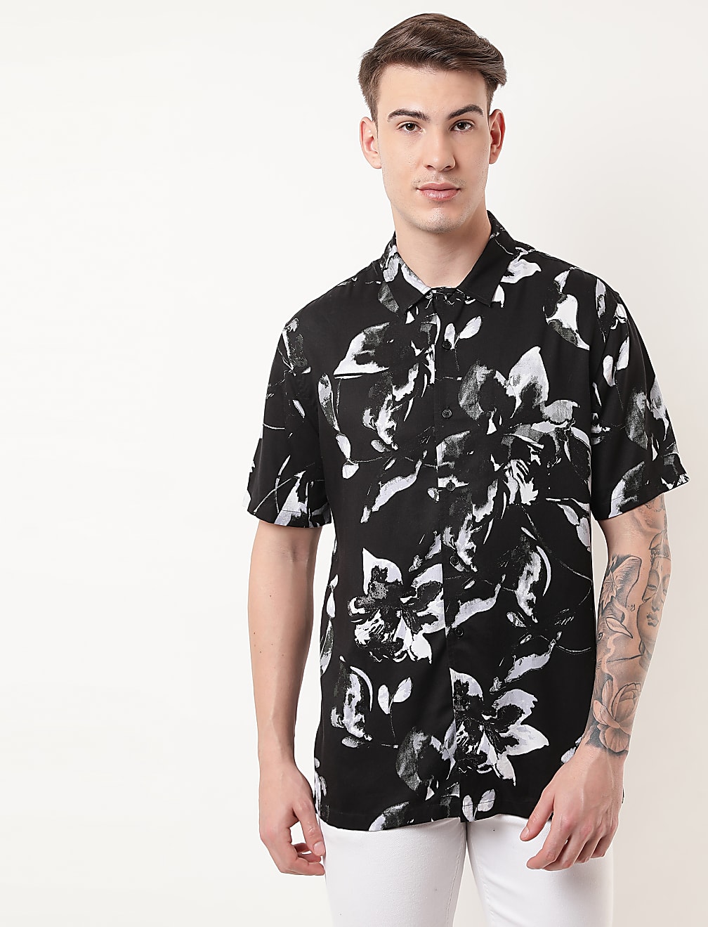 Pure Viscose Floral Spread Collar Shirt