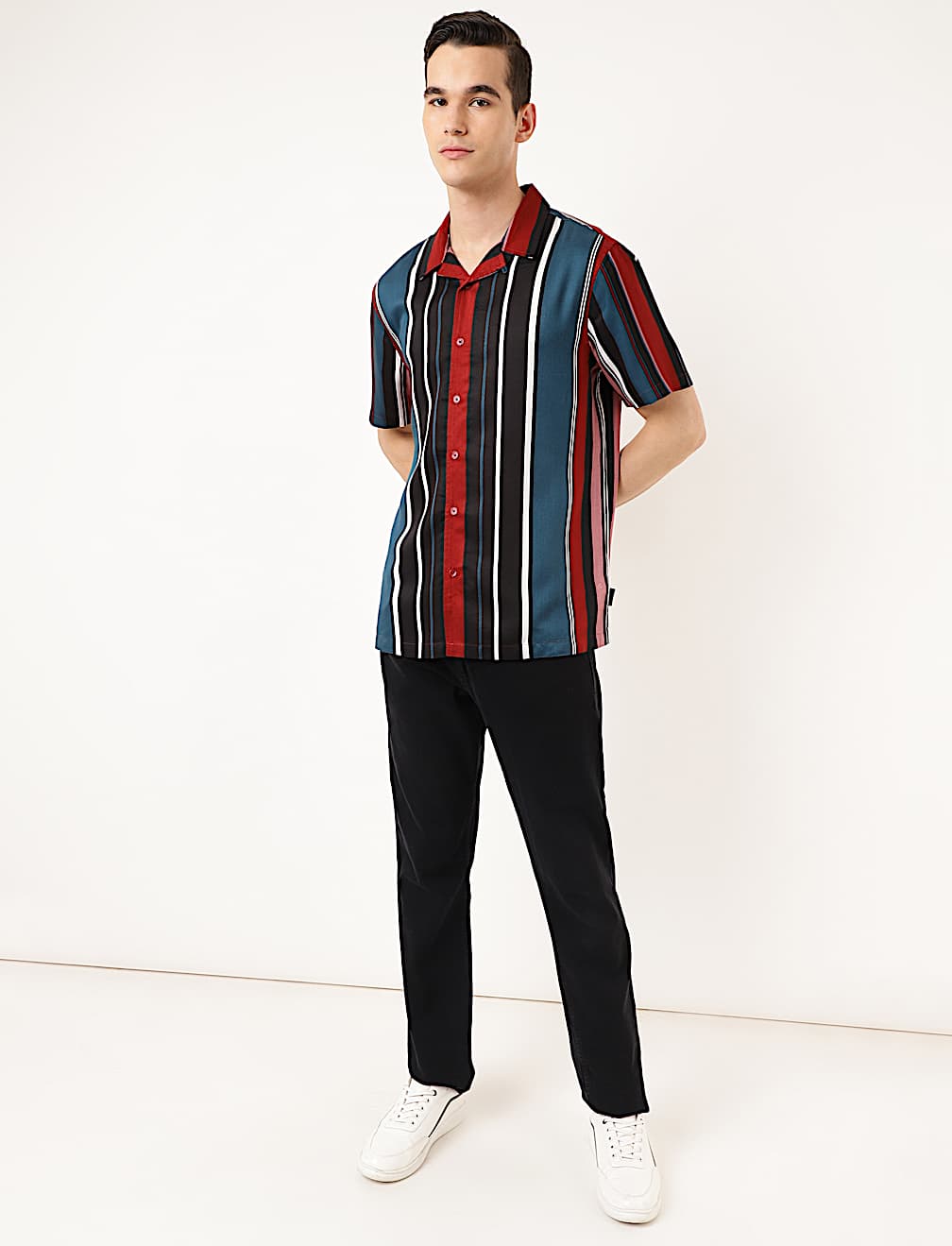 Pure Viscose Striped Spread Collar Shirt