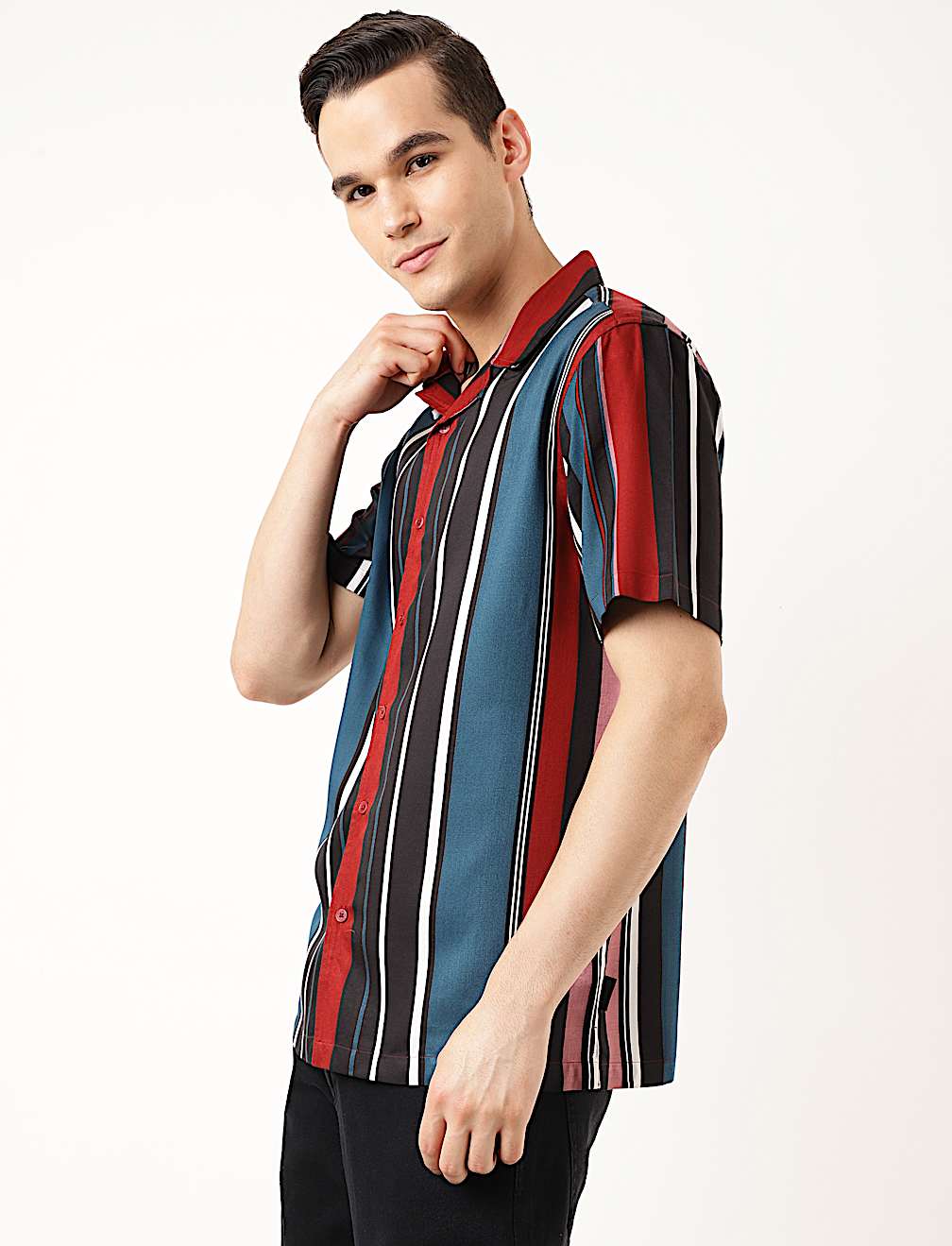 Pure Viscose Striped Spread Collar Shirt