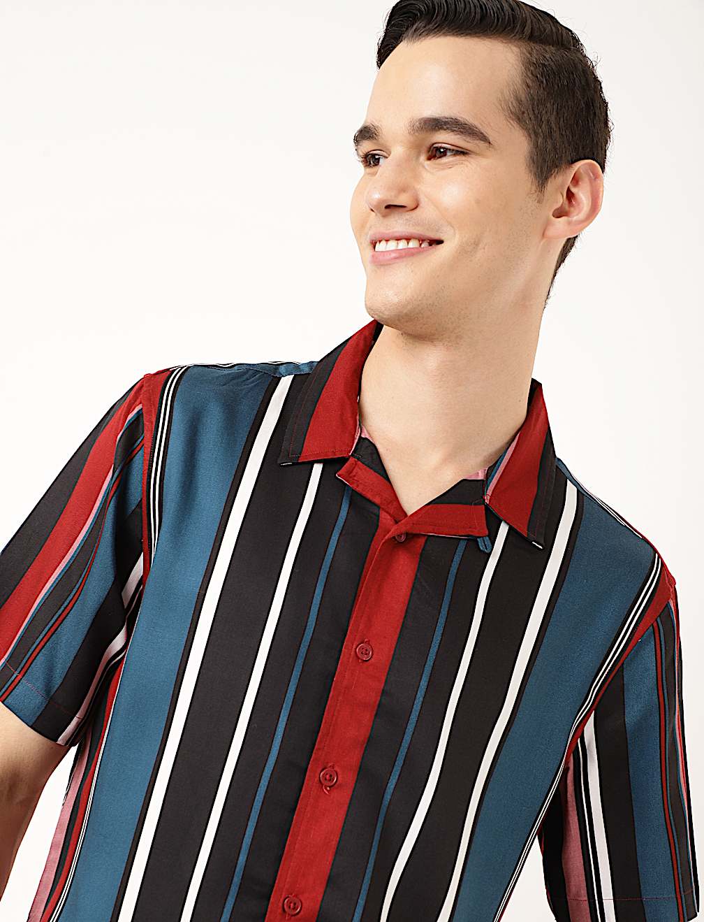 Pure Viscose Striped Spread Collar Shirt