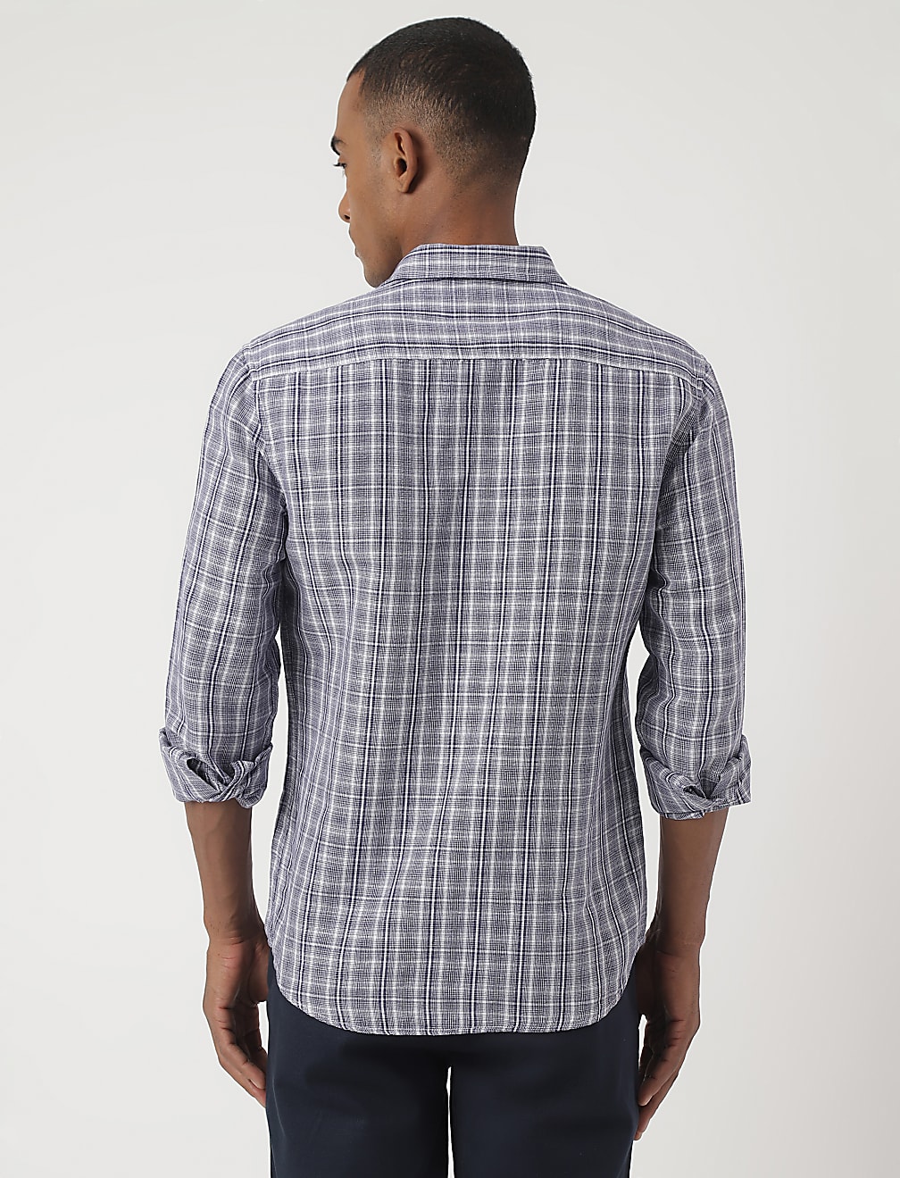 Linen Mix Checked Spread Collar Shirt