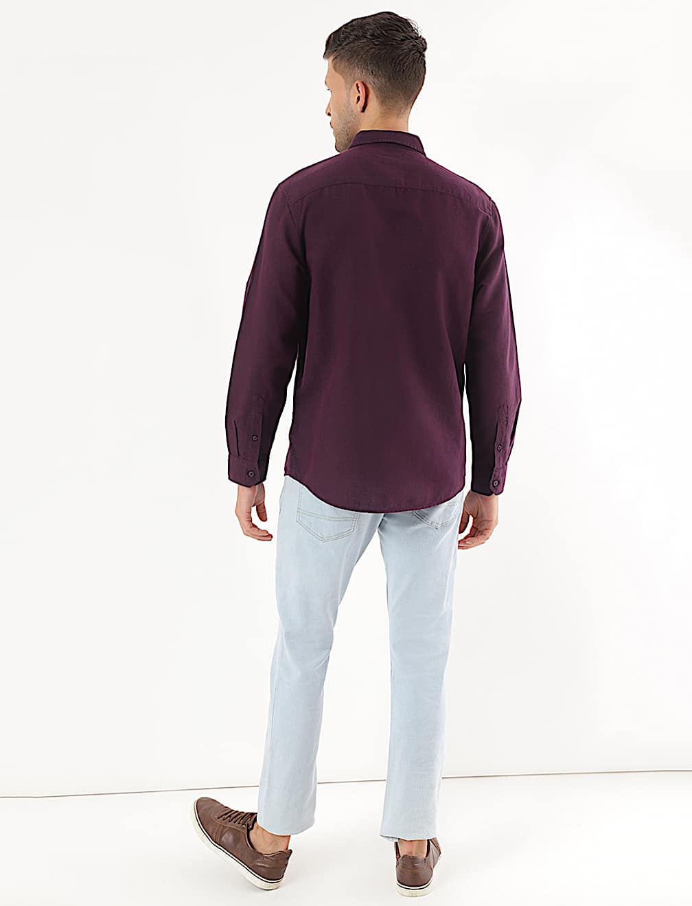 Linen Mix Plain Spread Collar Shirt