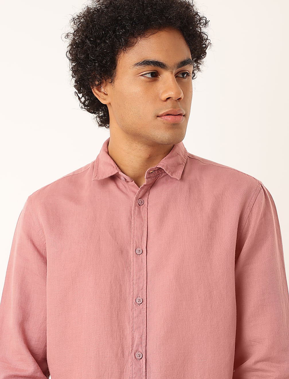 Linen Mix Plain Spread Collar Shirt