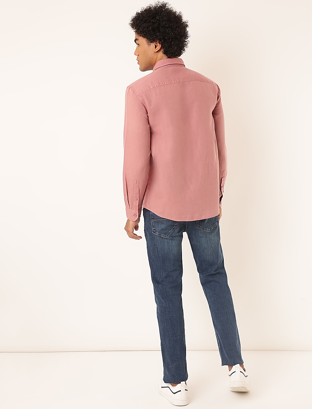 Linen Mix Plain Spread Collar Shirt