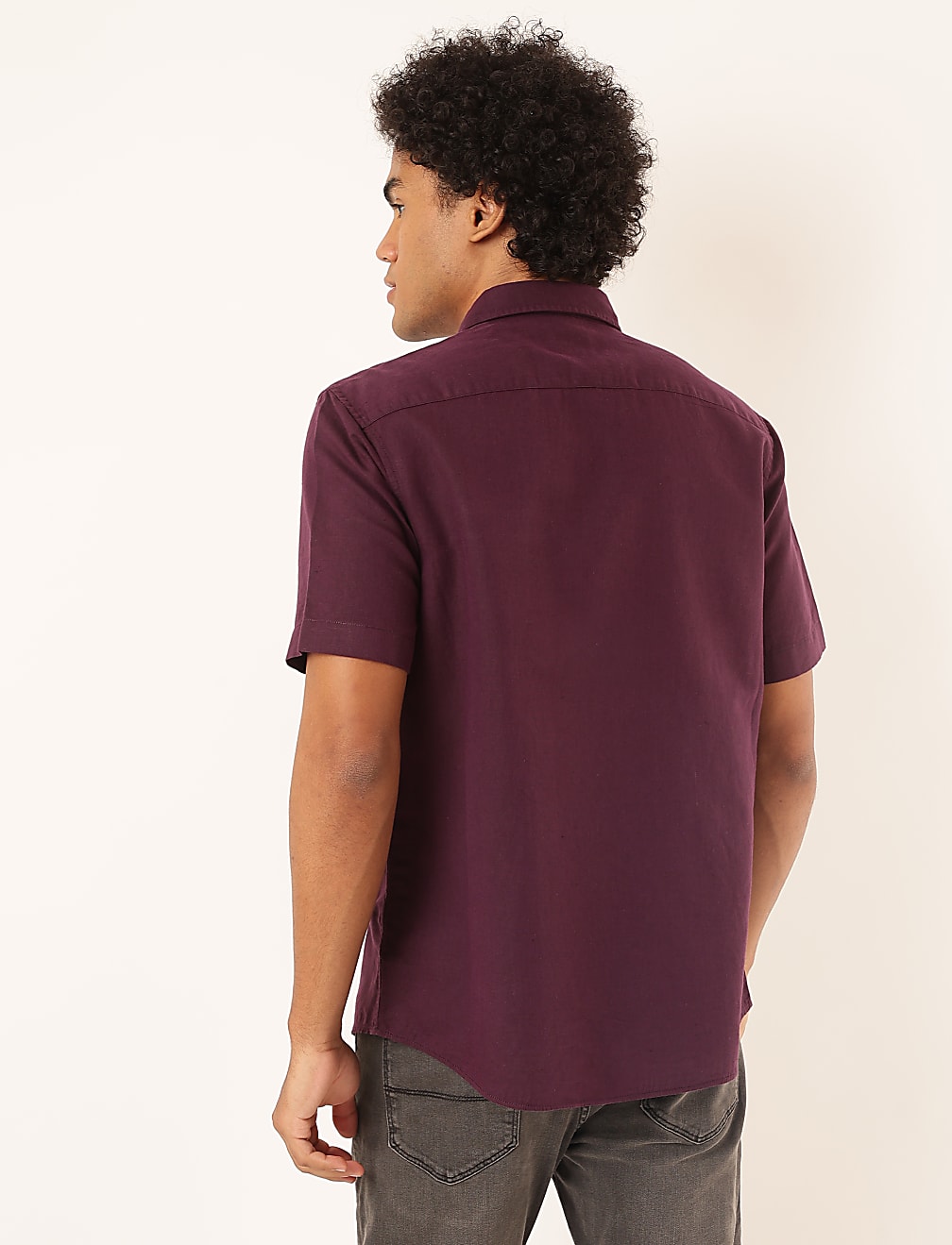 Linen Mix Plain Spread Collar Shirt