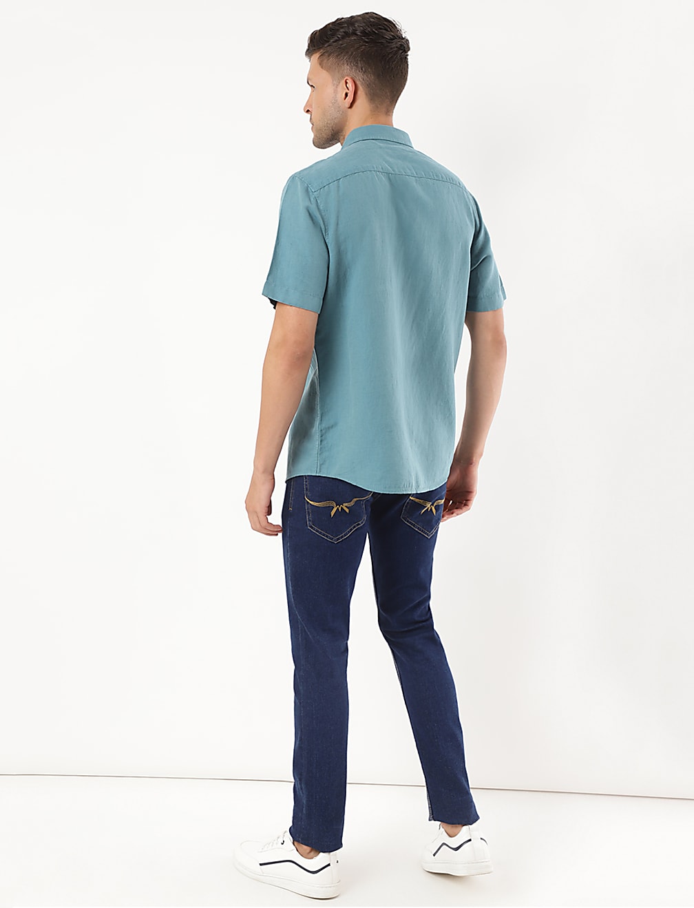 Linen Mix Plain Spread Collar Shirt