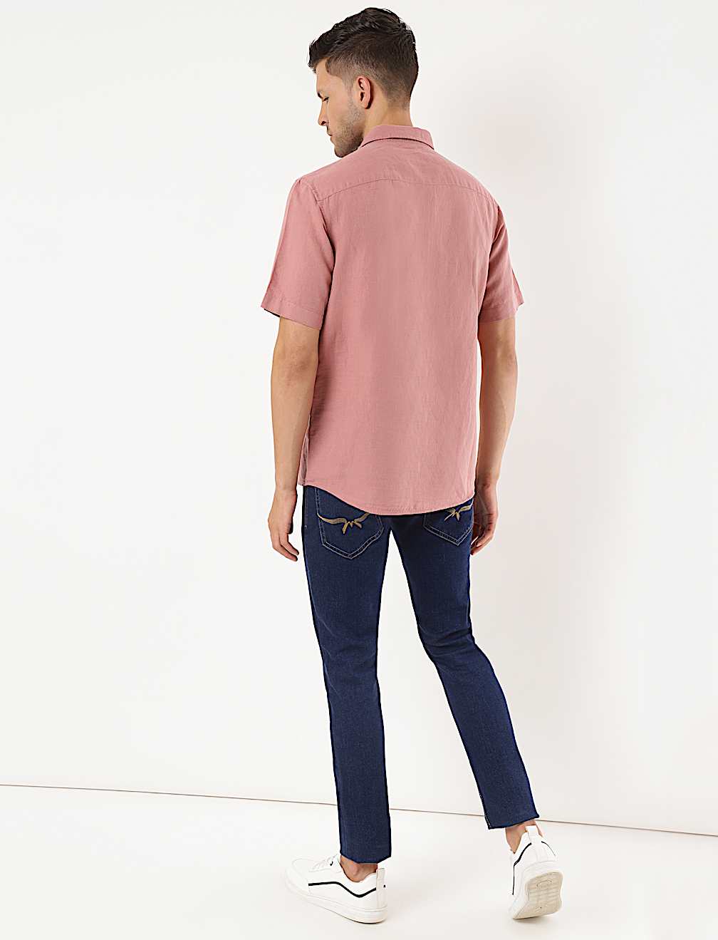 Linen Mix Plain Spread Collar Shirt