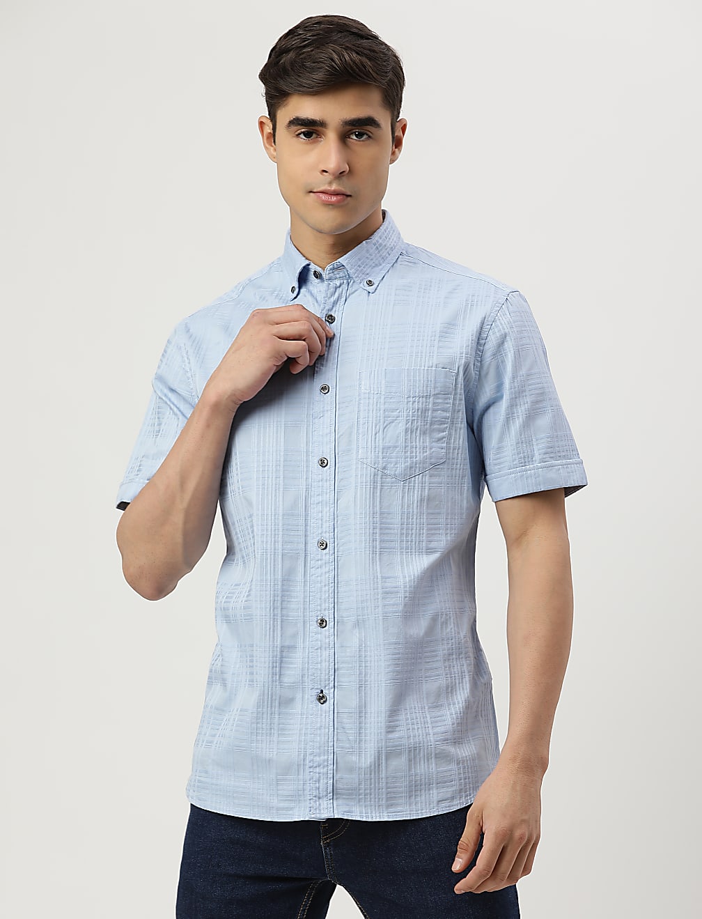 Pure Cotton Self Design Collar Shirt