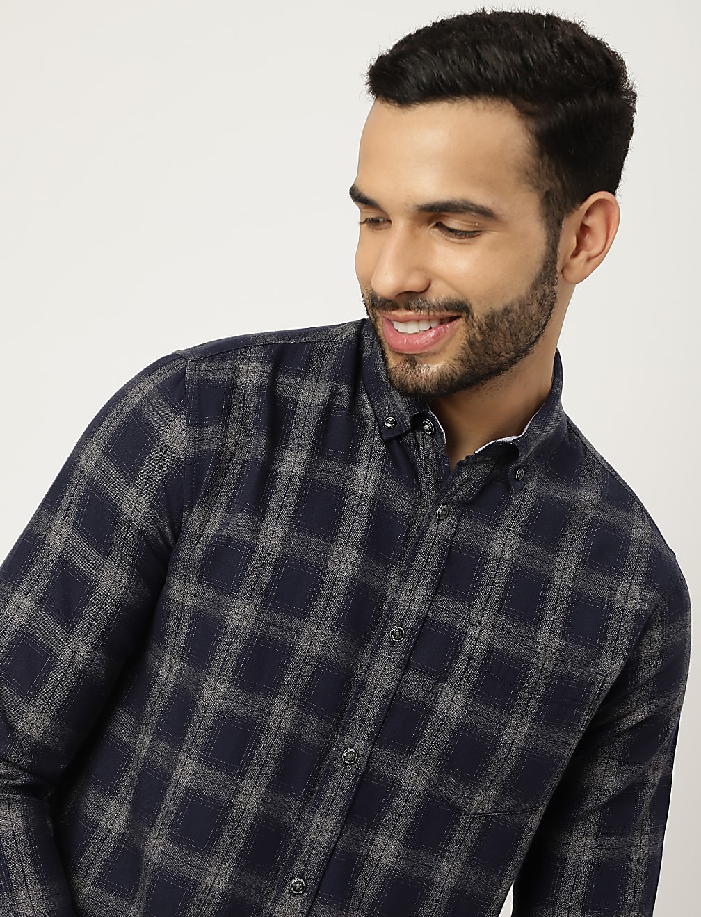 Pure Cotton Check Collared Shirt