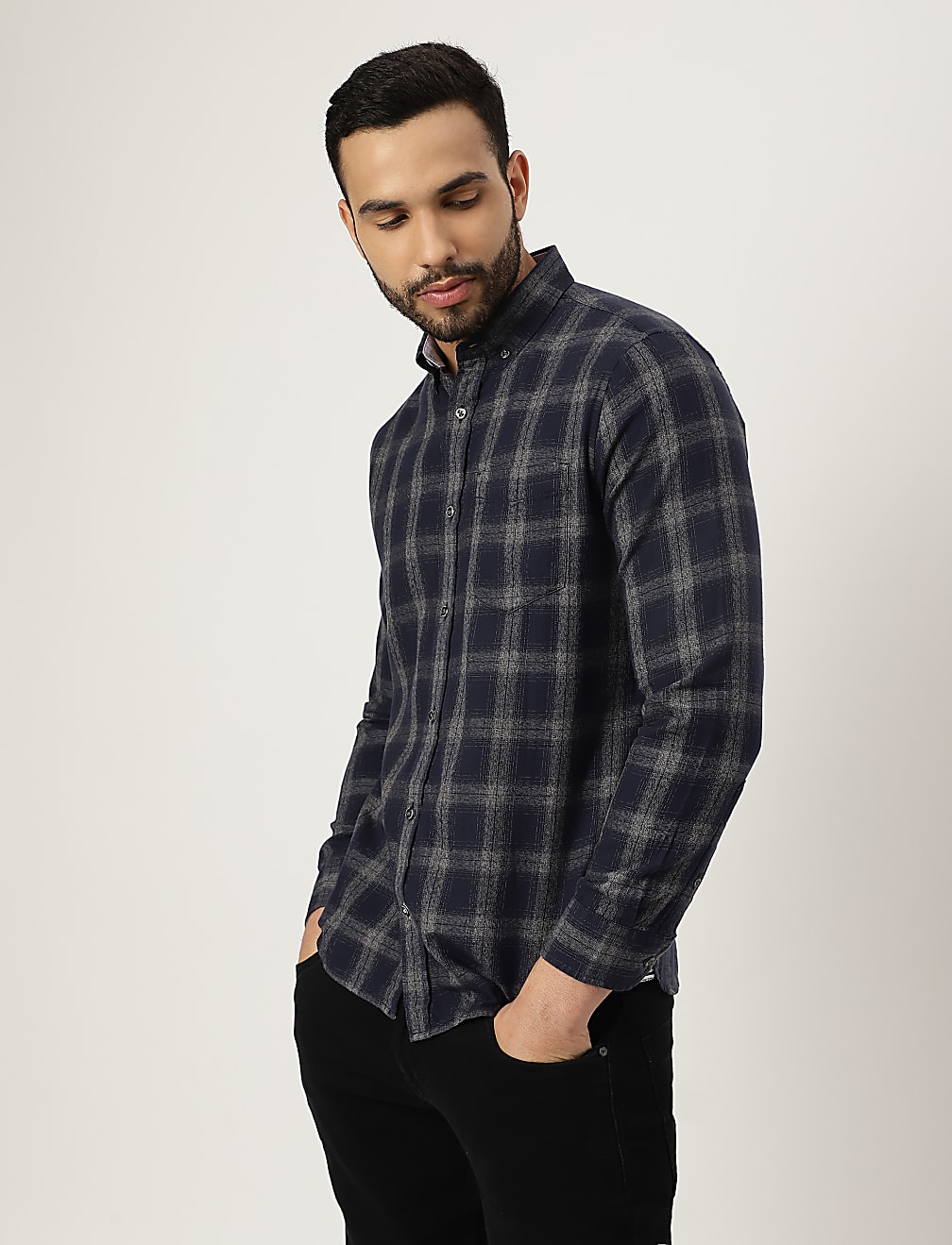 Pure Cotton Check Collared Shirt