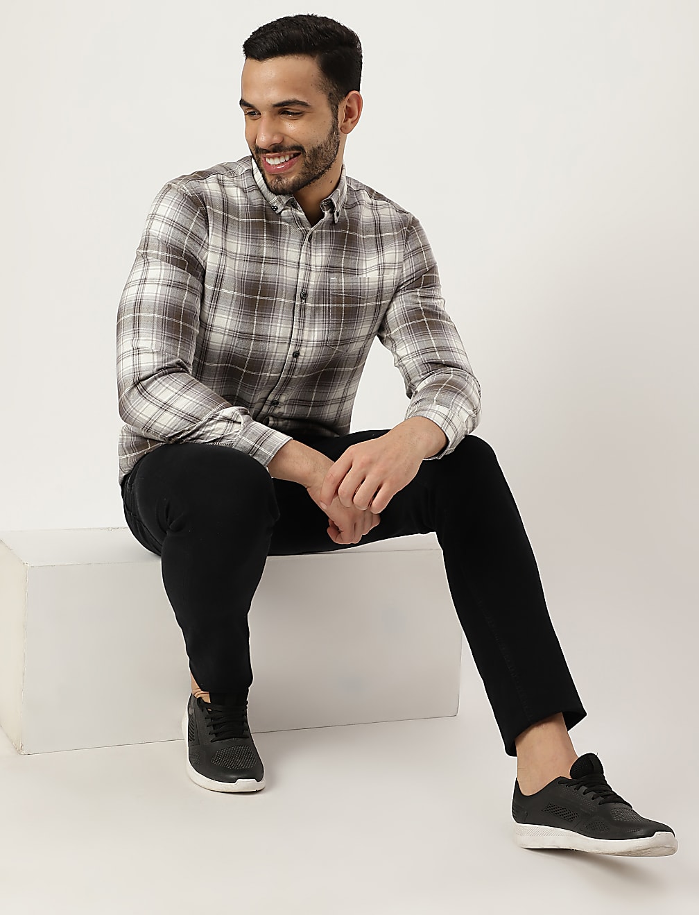 Pure Cotton Checked Buttonown Collar Shirt