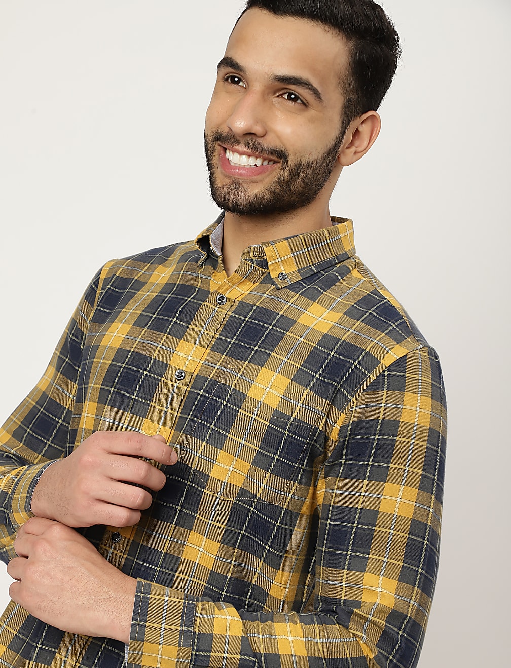 Pure Cotton Checked Buttonown Collar Shirt