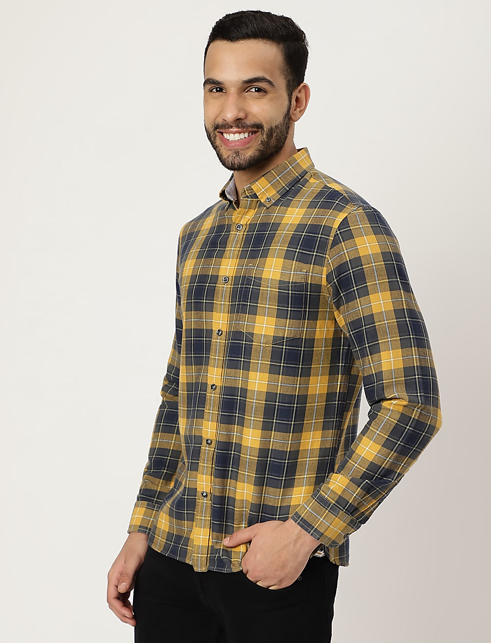Pure Cotton Checked Buttonown Collar Shirt