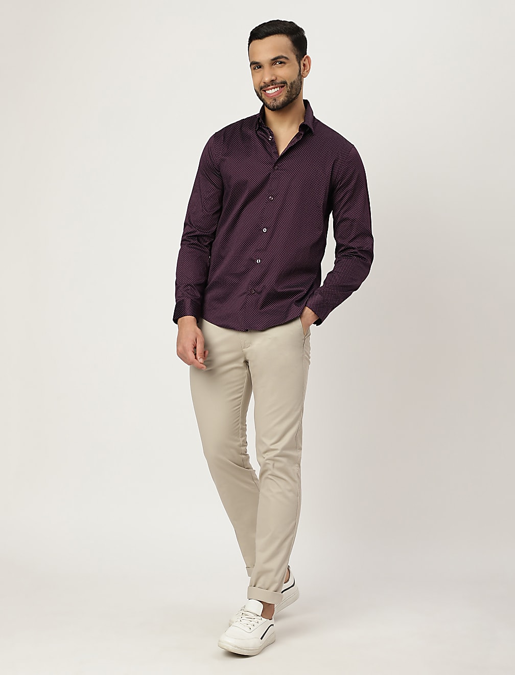 Cotton Mix Polka Dot Collared Shirt
