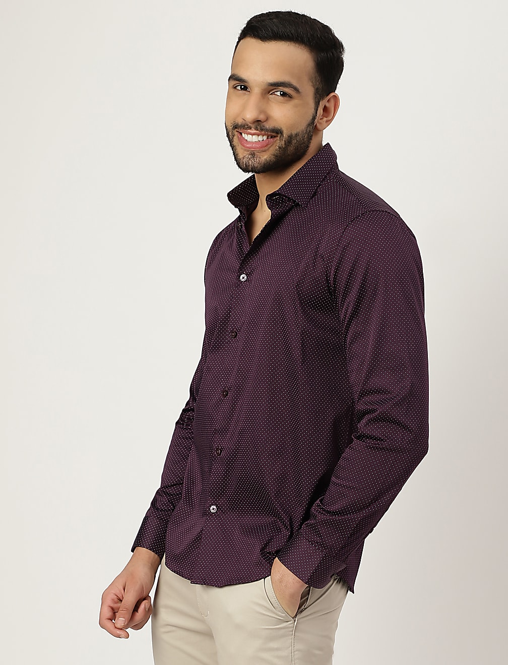 Cotton Mix Polka Dot Collared Shirt