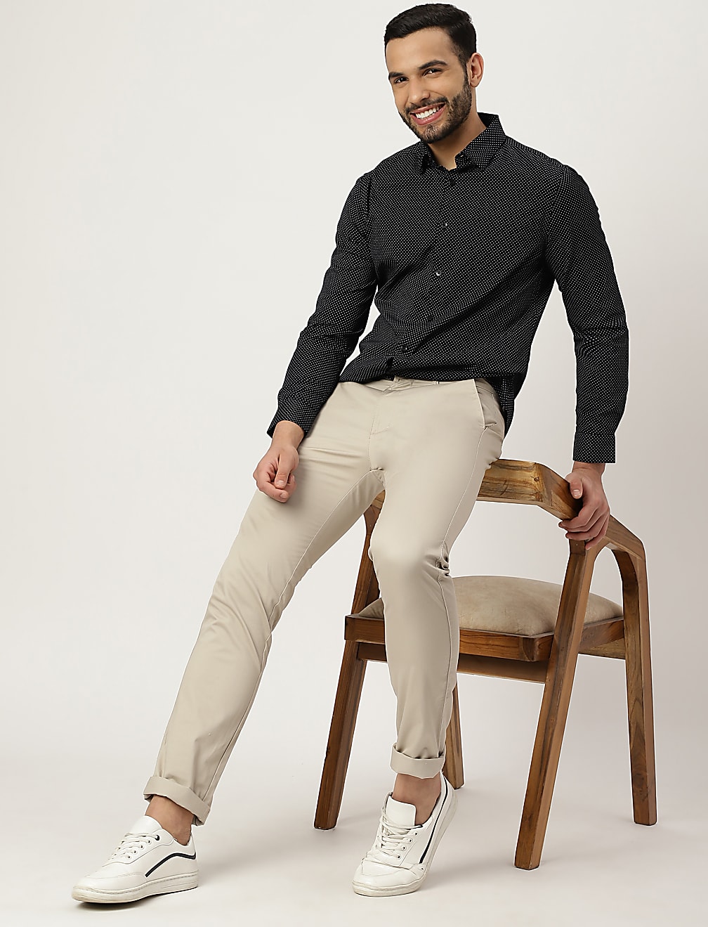 Cotton Mix Polka Dot Collared Shirt