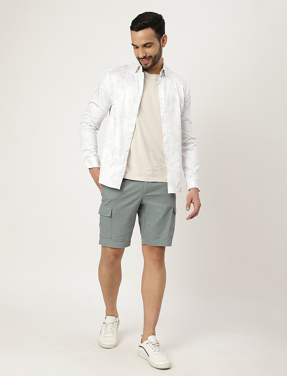 Cotton Mix Printed Collared Shirt