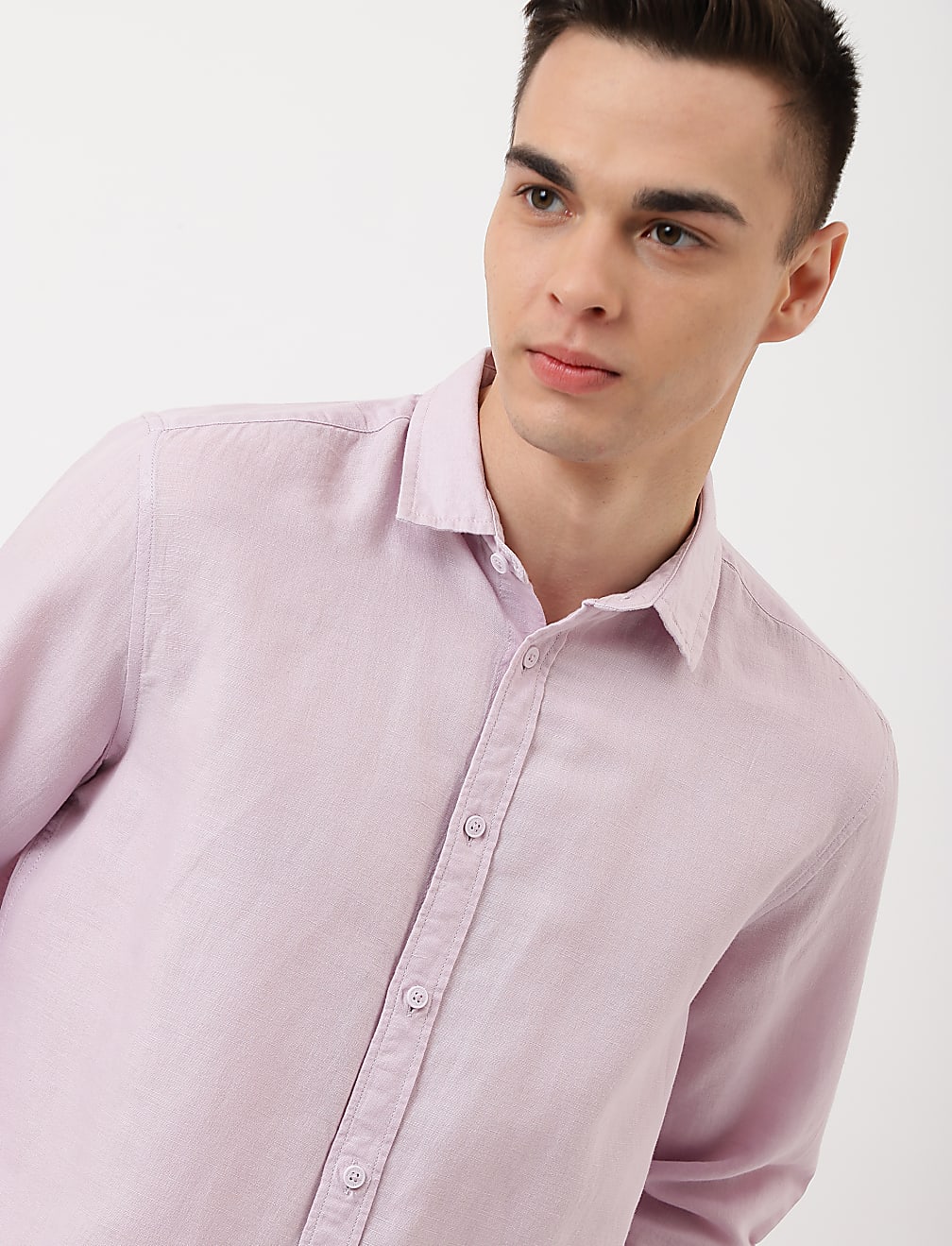 Linen Mix Plain Spread Collar Shirt
