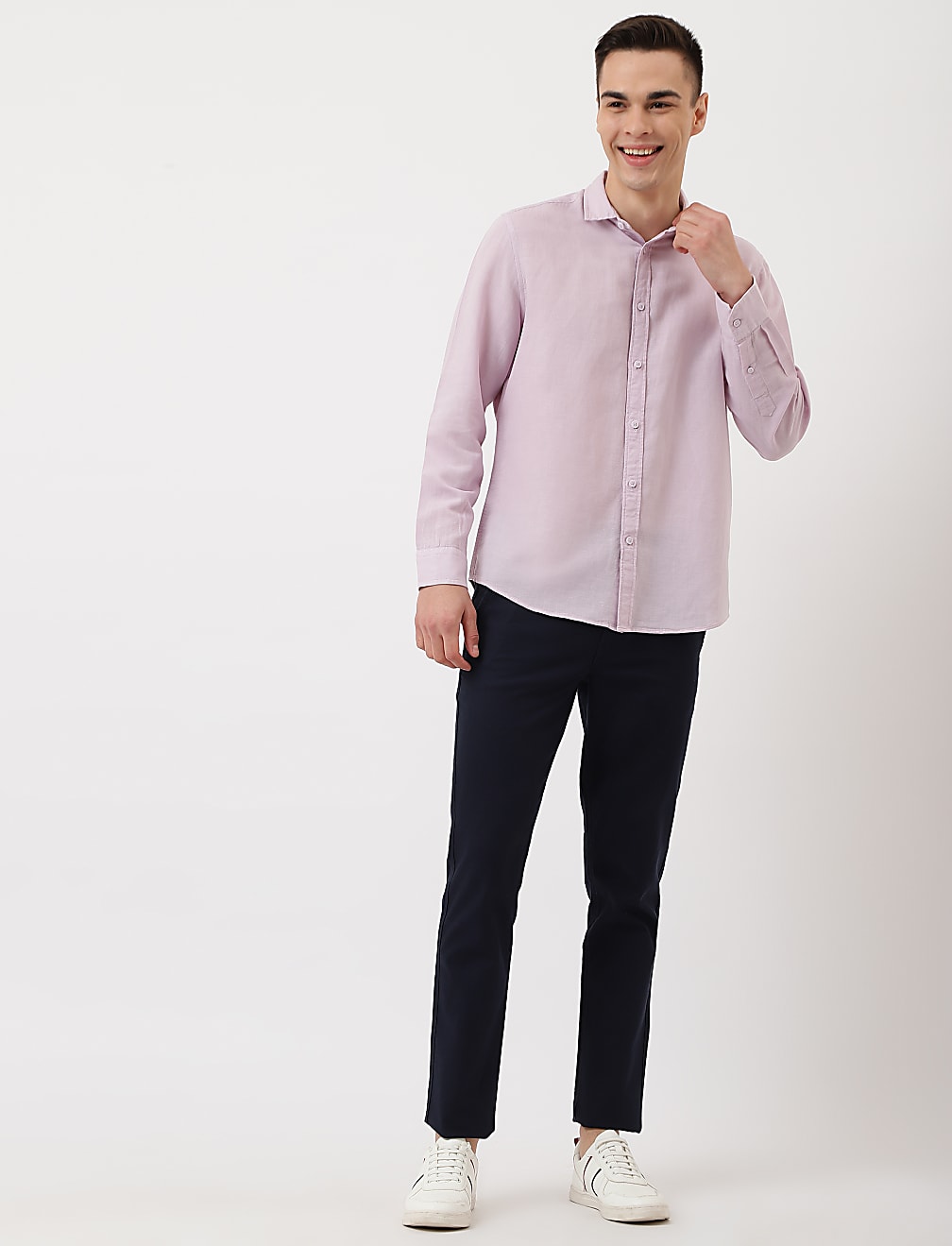 Linen Mix Plain Spread Collar Shirt