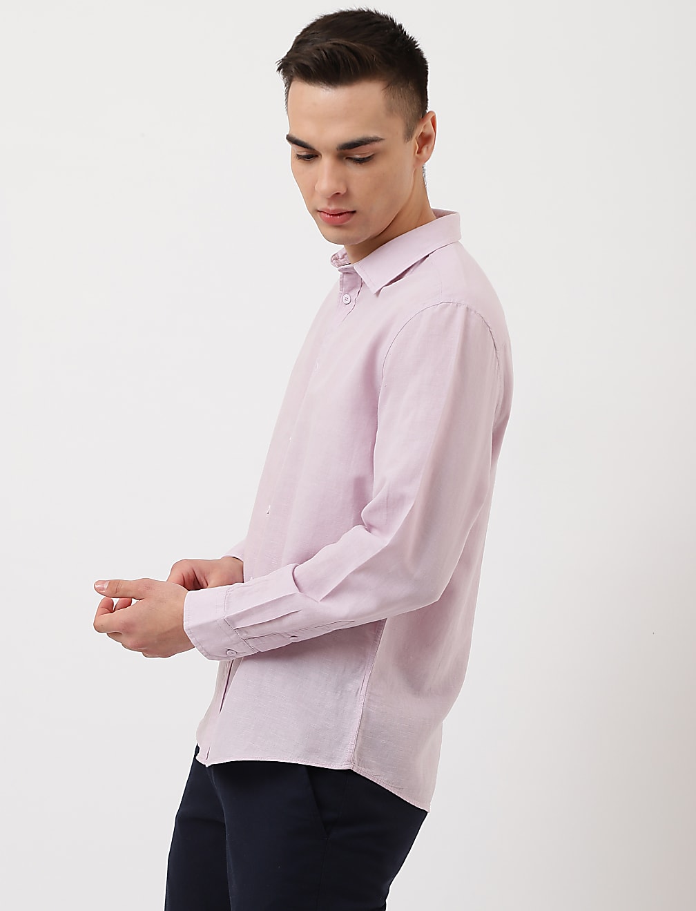 Linen Mix Plain Spread Collar Shirt