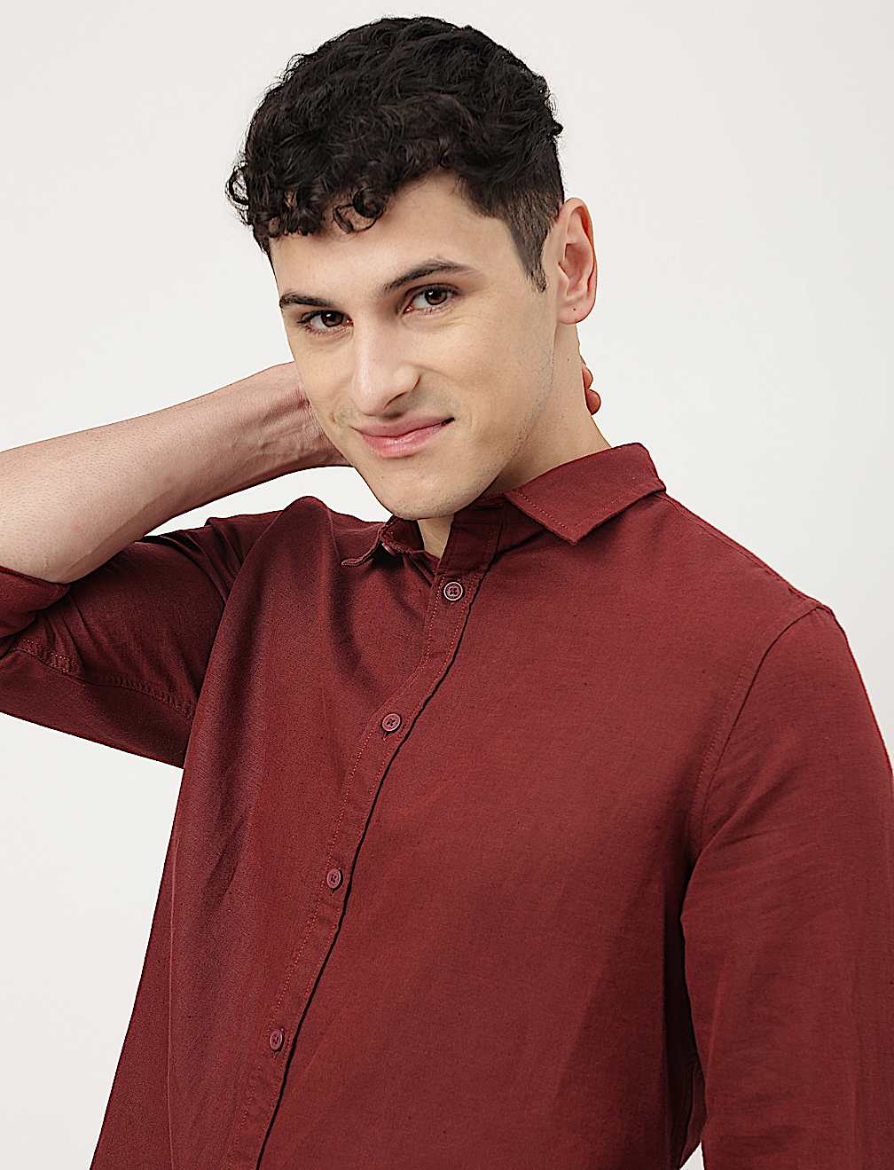 Linen Mix Plain Spread Collar Shirt