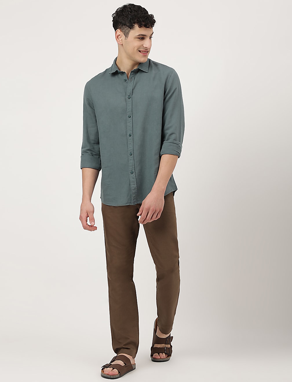 Linen Mix Plain Spread Collar Shirt