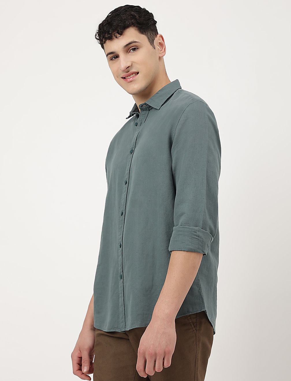 Linen Mix Plain Spread Collar Shirt