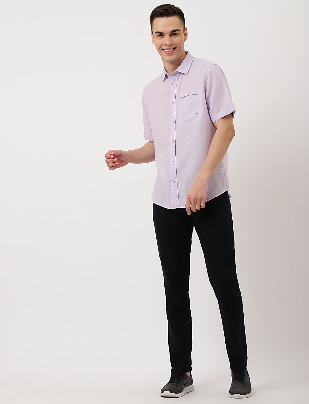 Pure Cotton Plain Spread Collar Shirt