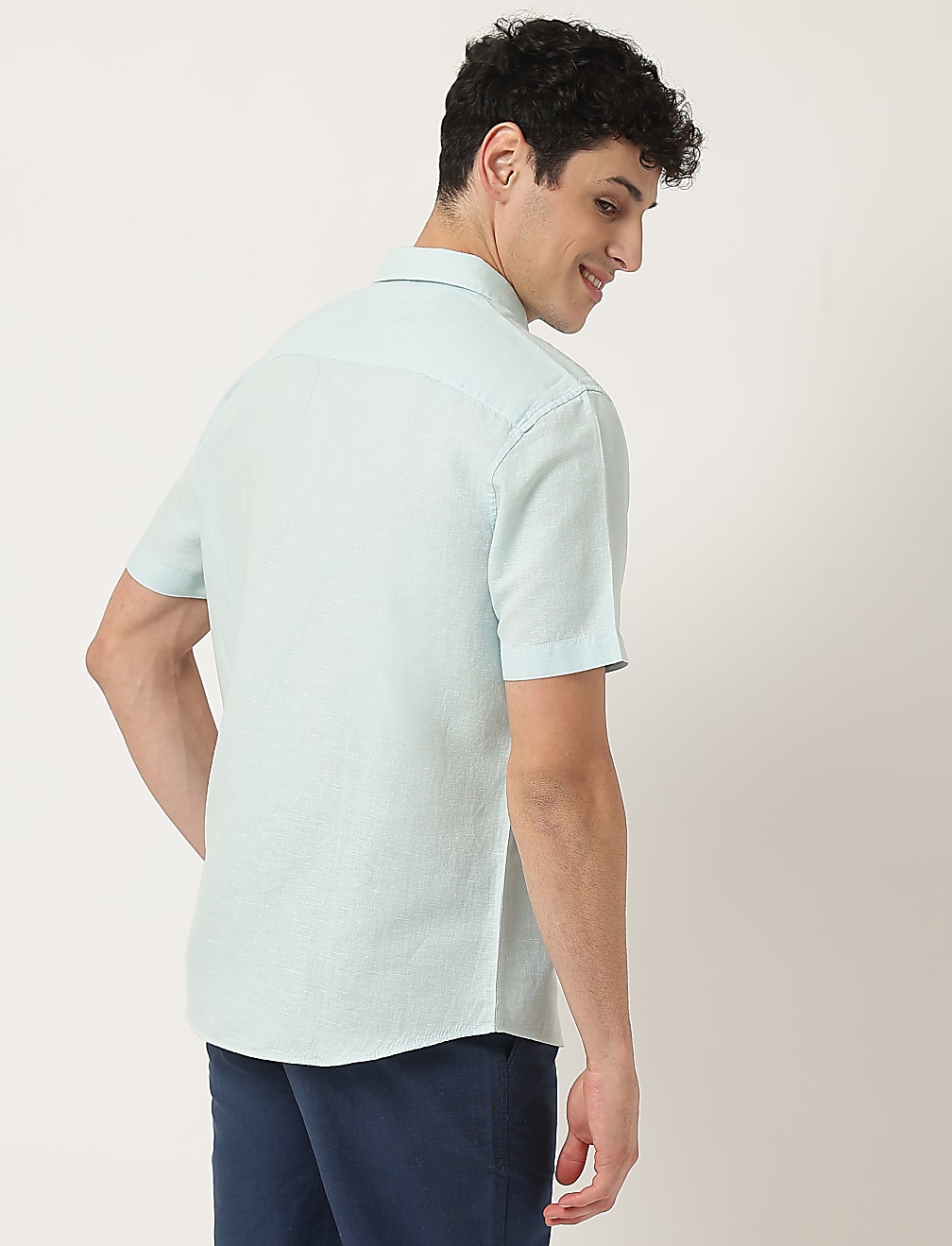Pure Cotton Plain Spread Collar Shirt