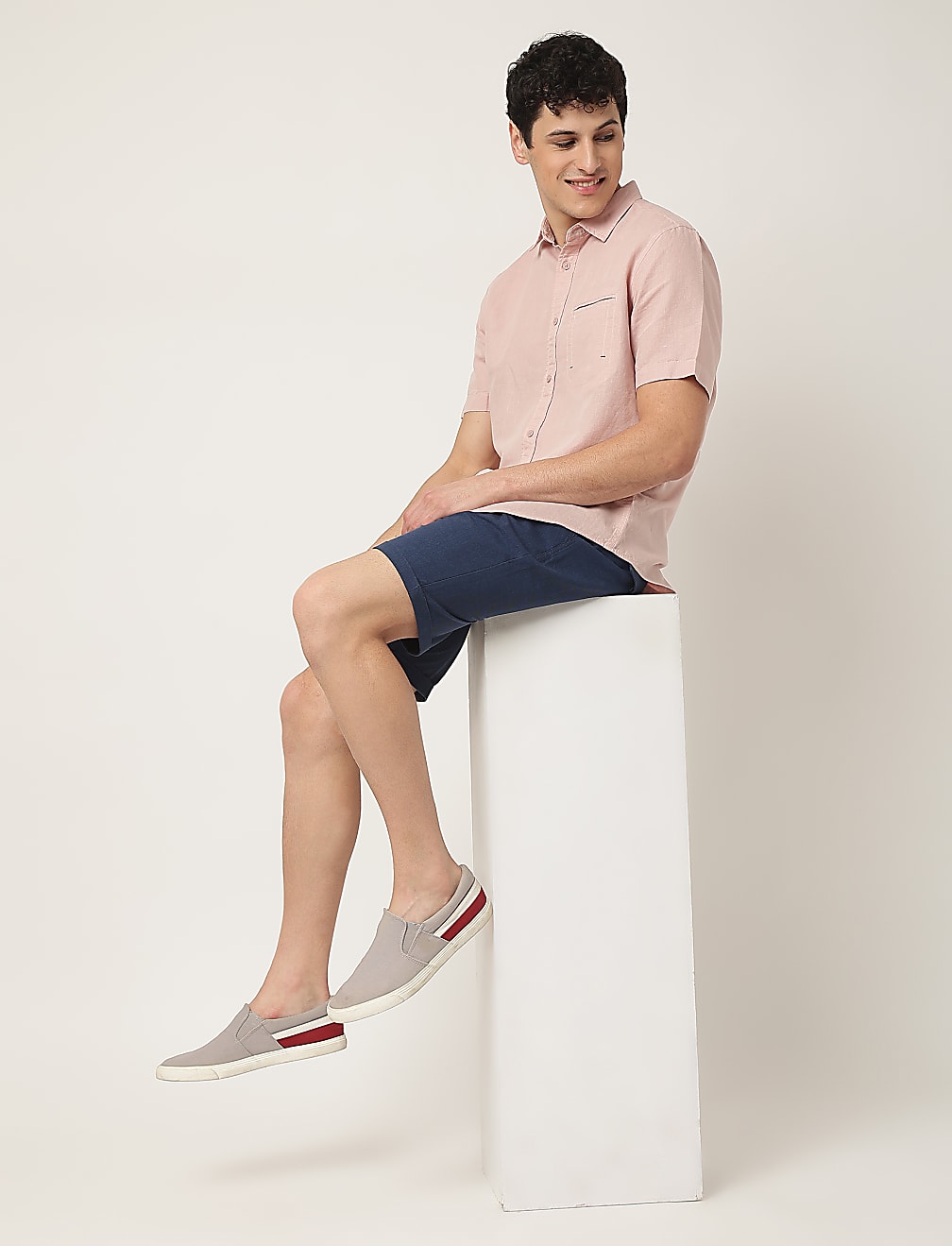 Pure Cotton Plain Spread Collar Shirt