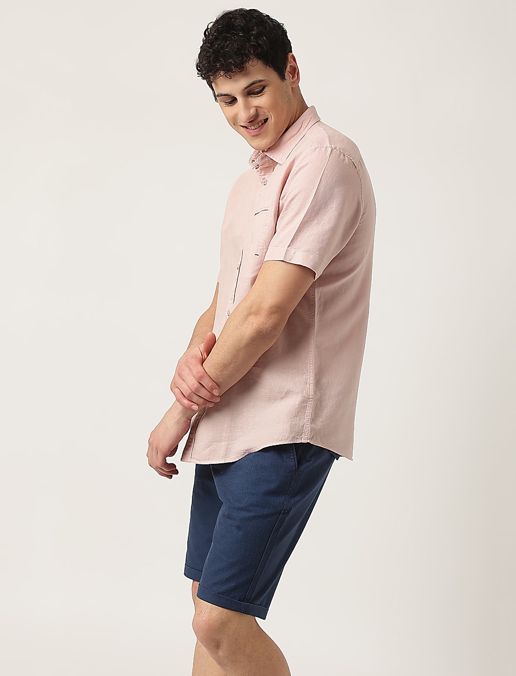 Pure Cotton Plain Spread Collar Shirt