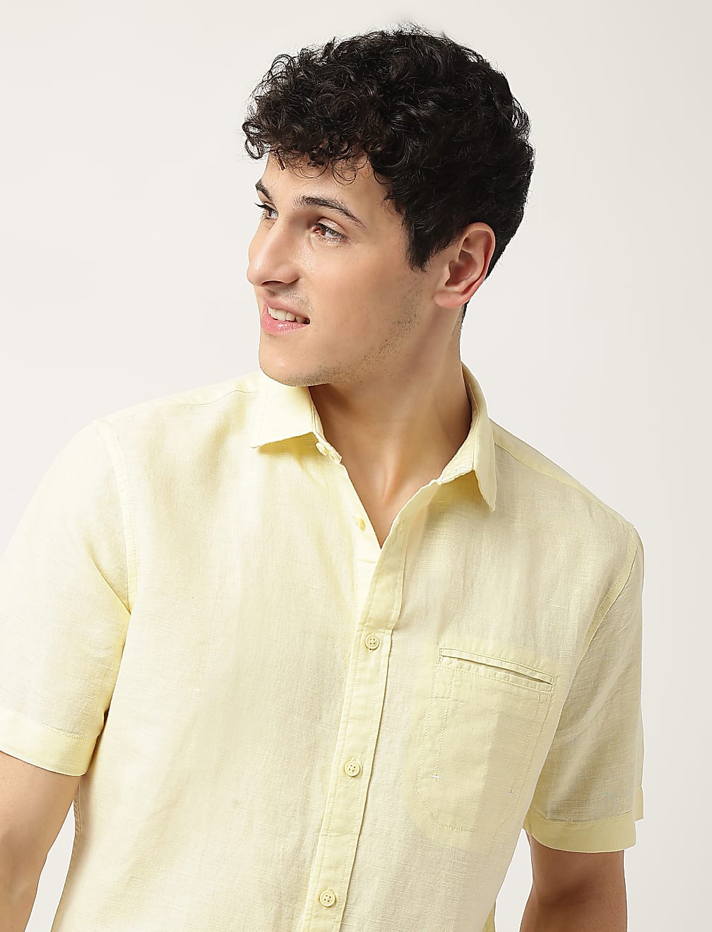 Pure Cotton Plain Spread Collar Shirt
