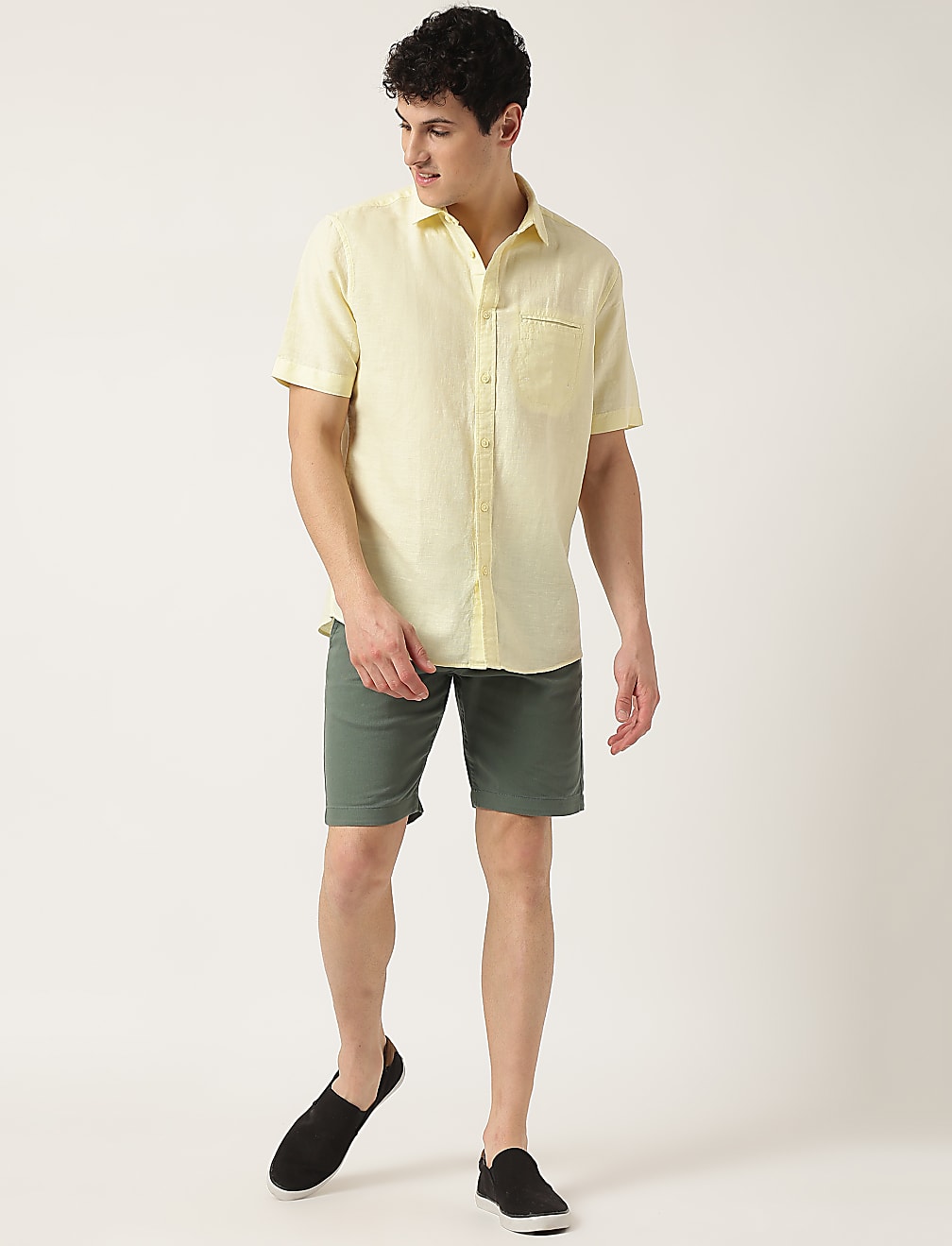 Pure Cotton Plain Spread Collar Shirt