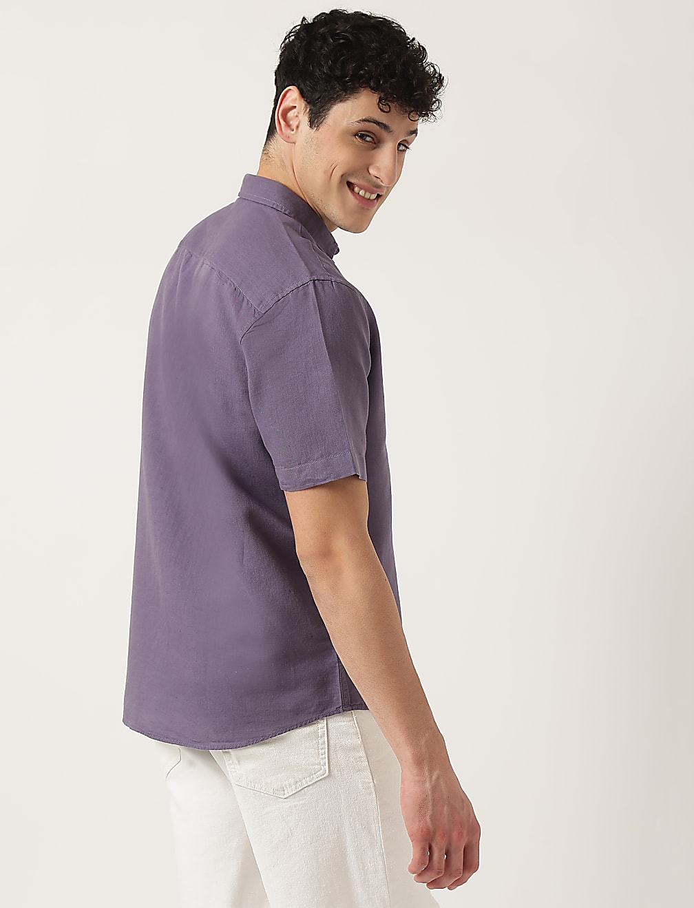 Pure Cotton Plain Spread Collar Shirt