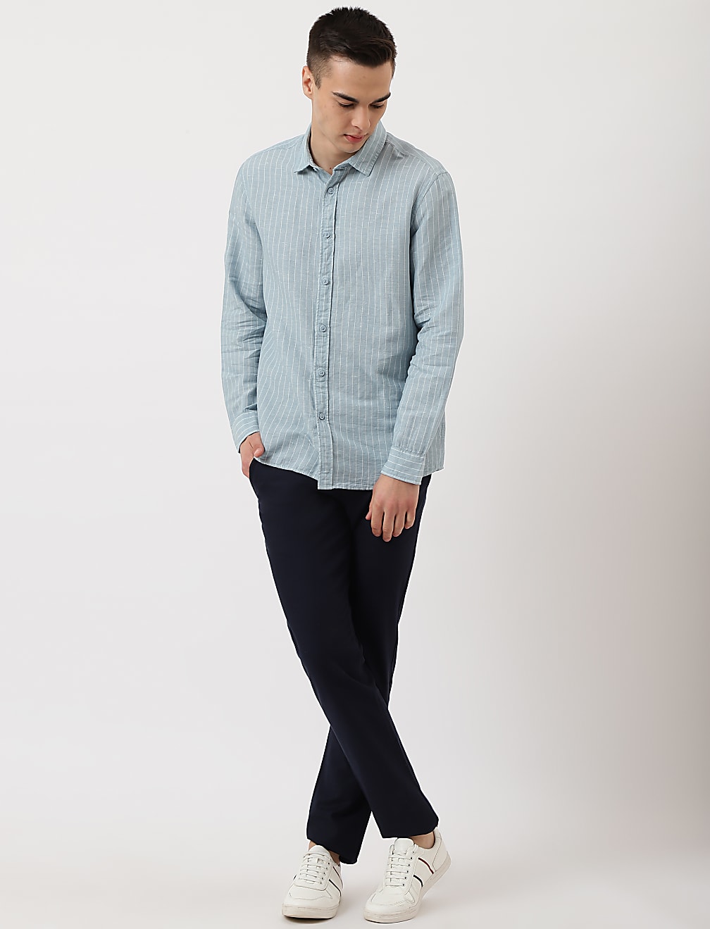 Cotton Mix Stripes Spread Collar Shirt