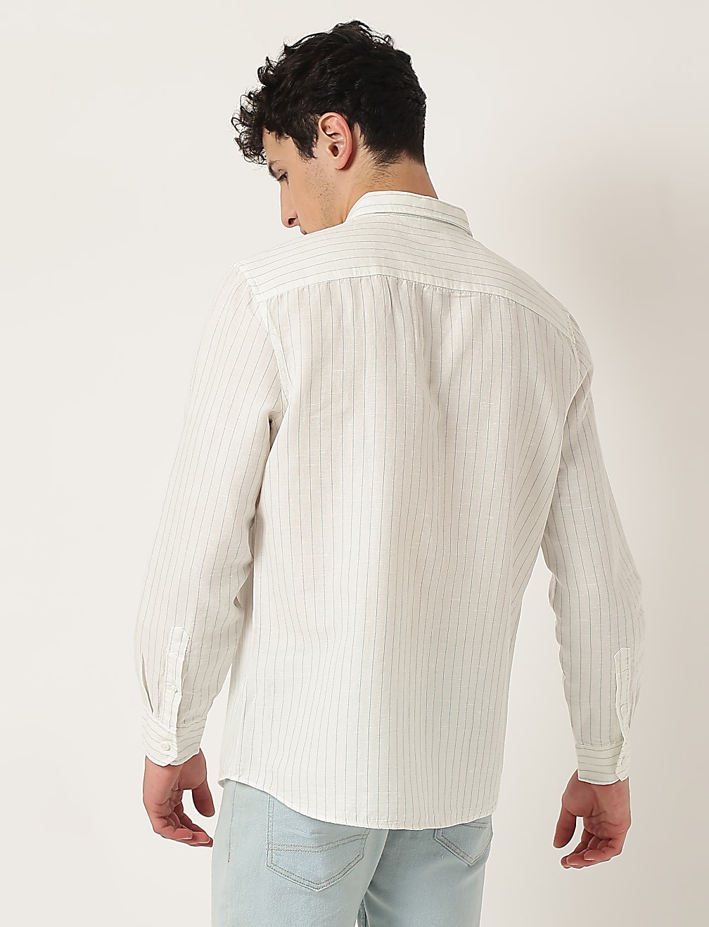 Cotton Mix Stripes Spread Collar Shirt