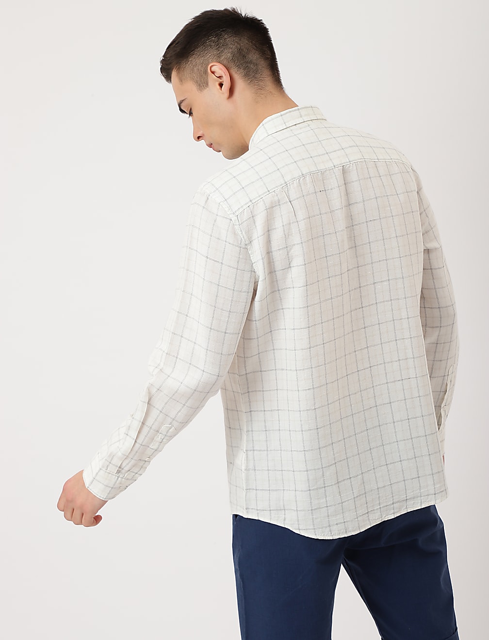 Cotton Mix Checked Spread Collar Shirt