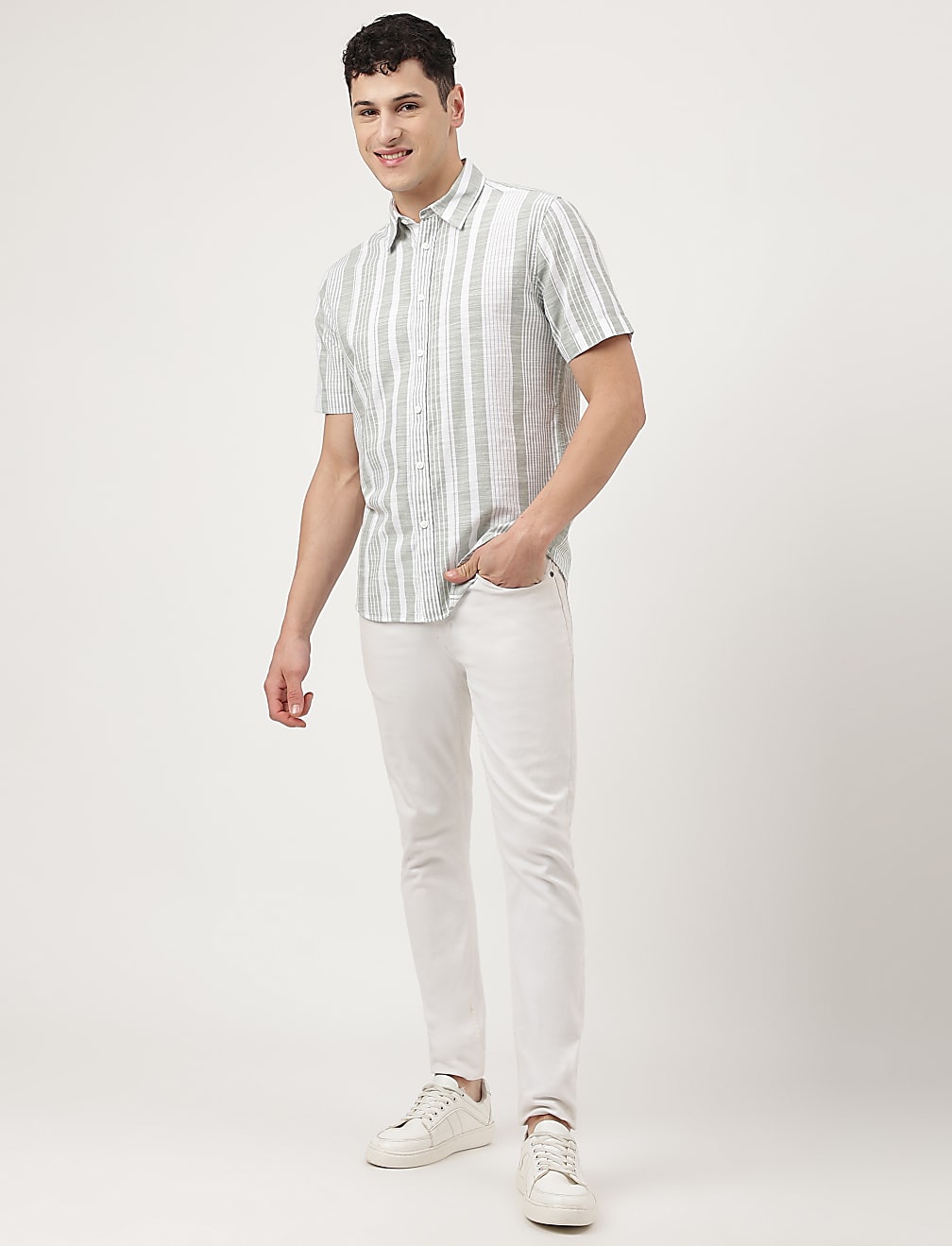 Pure Cotton Striped Spread Collar Shirt