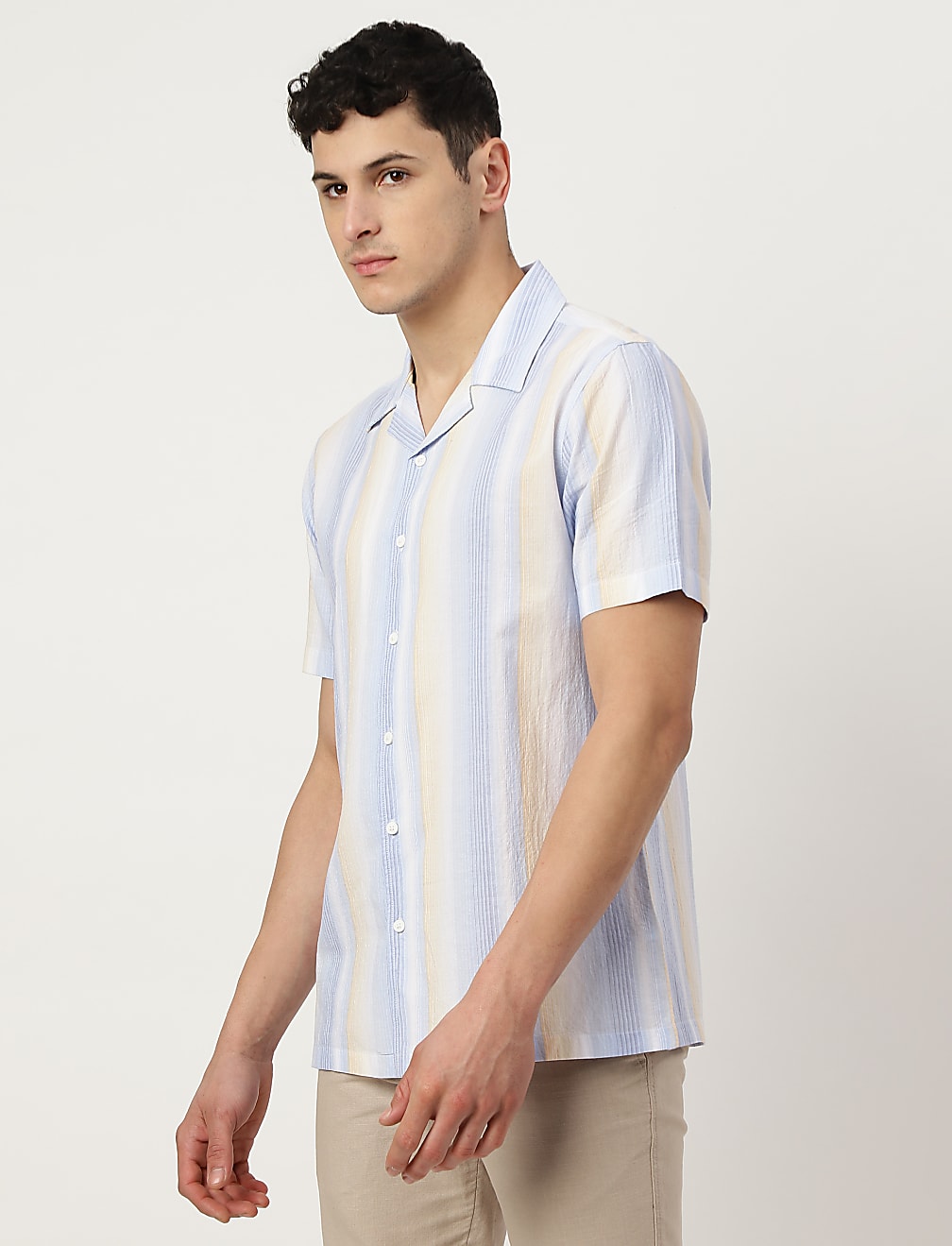 Cotton Mix Striped Spread Collar Shirt