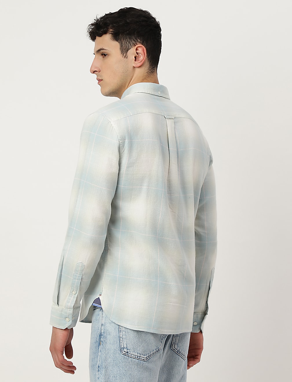 Pure Cotton Checked Spread Collar Shirt