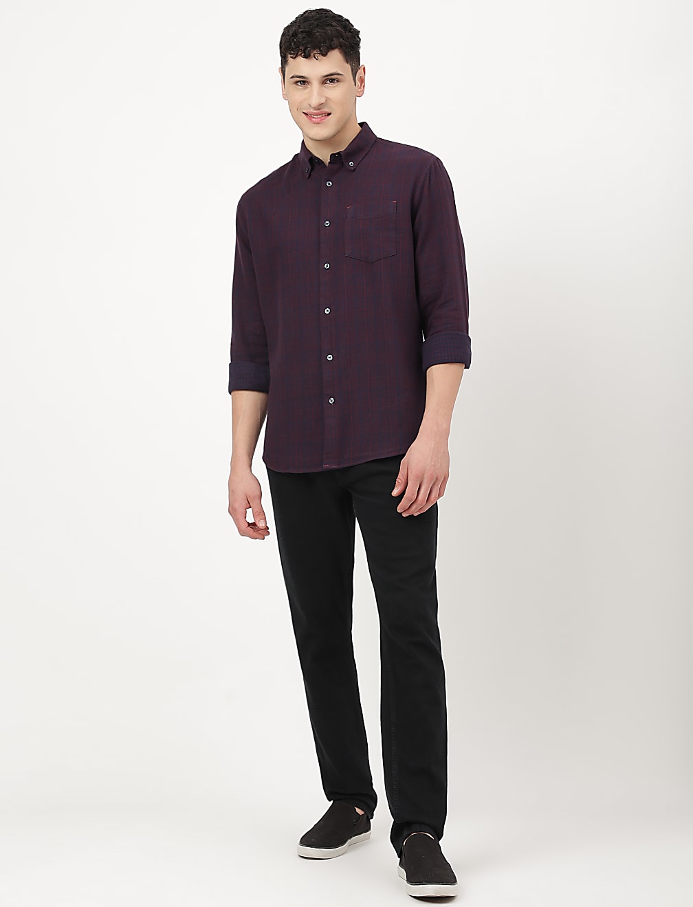 Pure Cotton Checks Button-down Collar Shirt