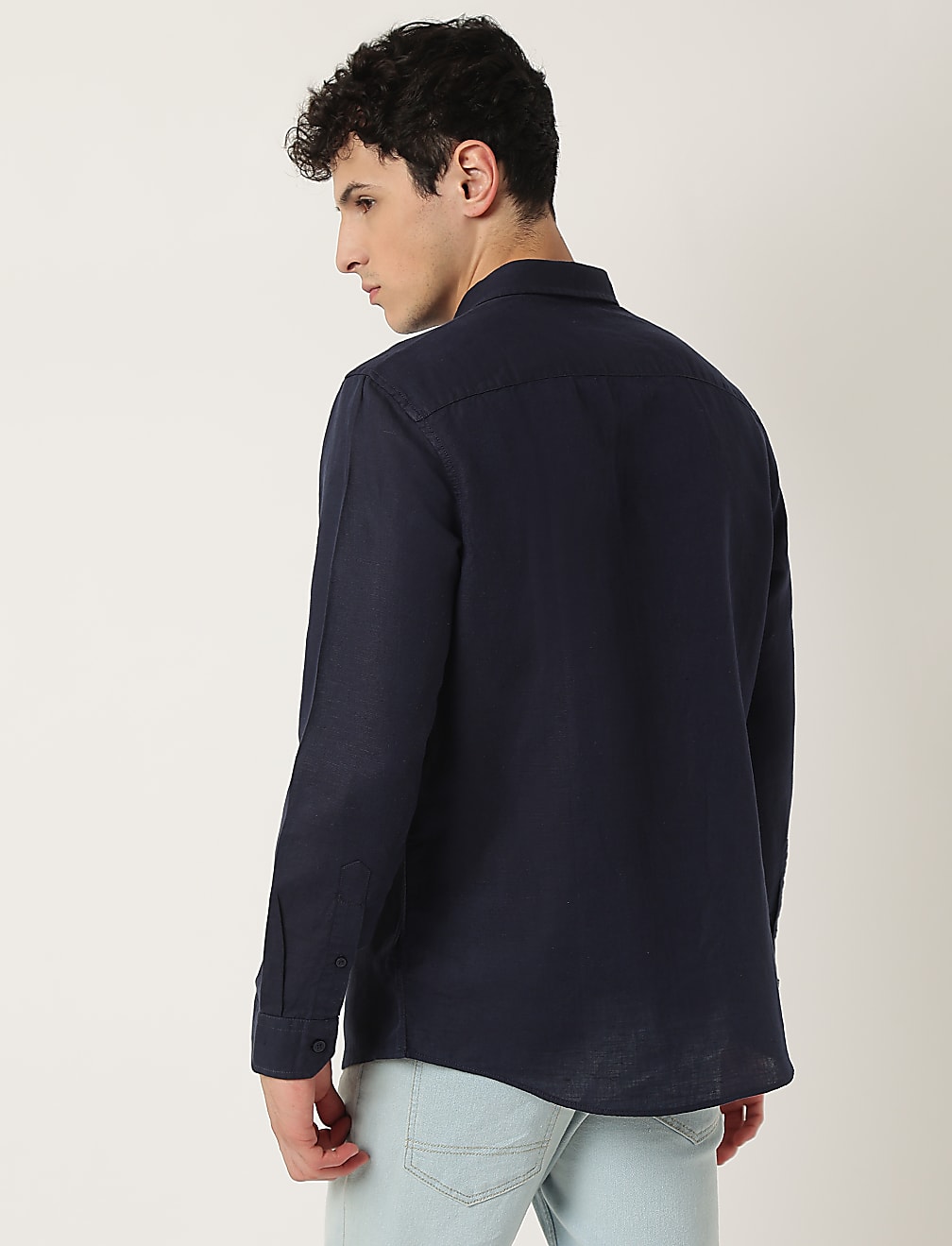 Linen Mix Plain Classic Collar Shirt