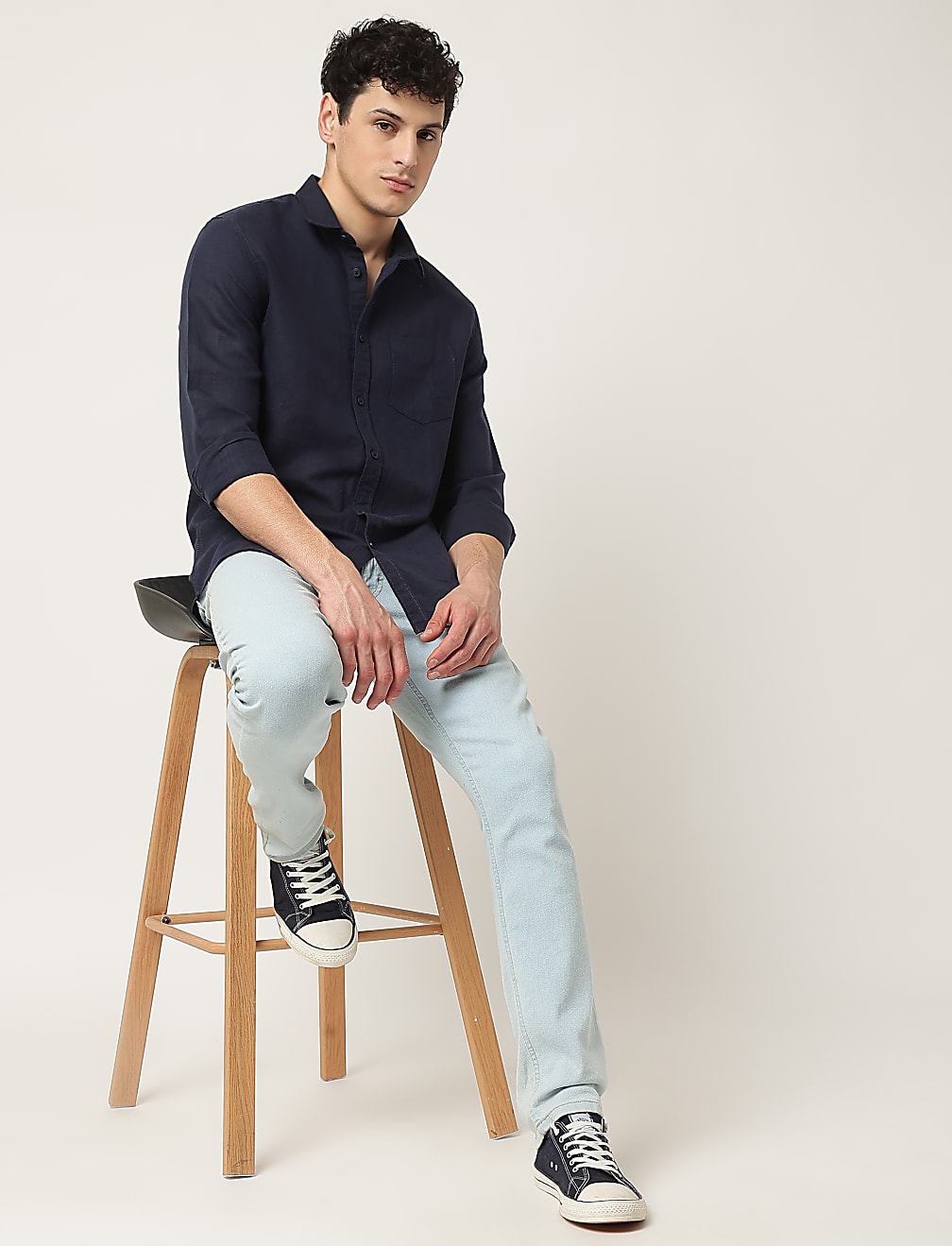 Linen Mix Plain Classic Collar Shirt