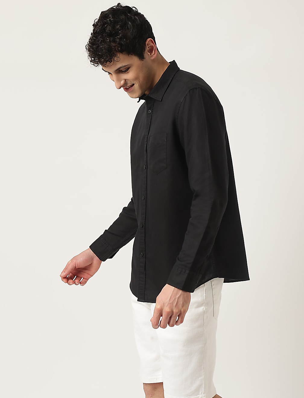 Linen Mix Plain Classic Collar Shirt