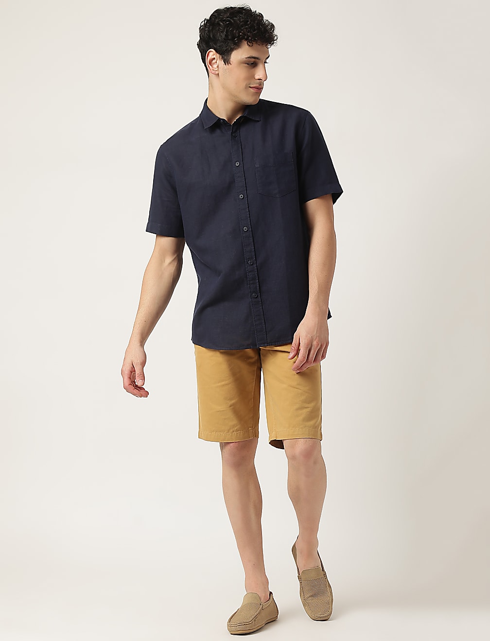 Linen Mix Plain Classic Collar Shirt