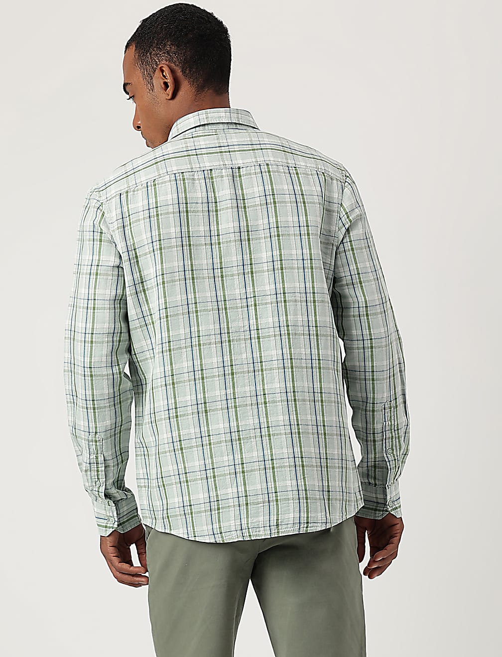 Relaxed Fit Cotton Flax Blend Checked Shirt