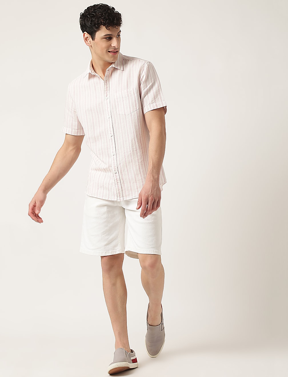 Cotton Mix Striped Spread Collar Shirt